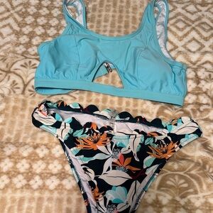 Cupshe Aqua and Floral Bikini Set